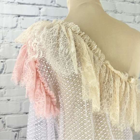 Philosophy Di Lorenzo Serafini Lace Asymmetrical Long Sleeve Ruffle Blouse Med - Picture 3 of 8